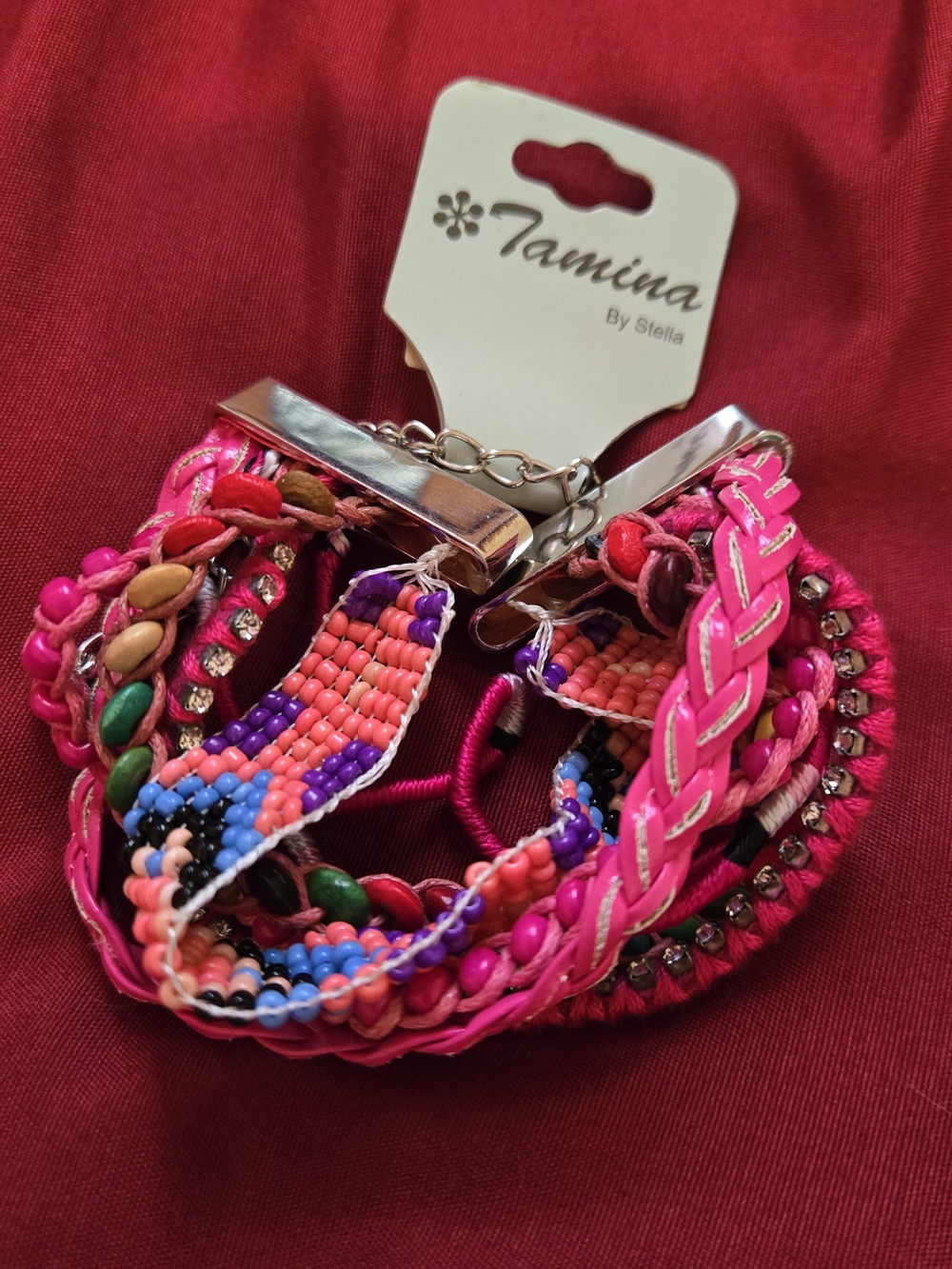 Tamina By Stella Hot Pink Multistrand Braided & Beaded Bracelet